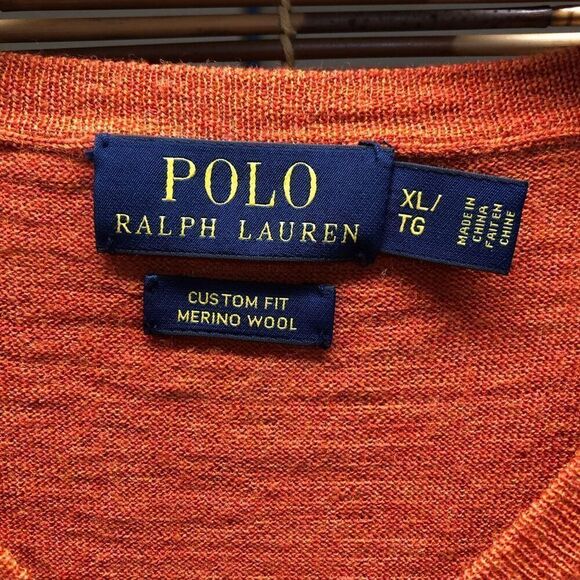 Polo Ralph Lauren Extra Large (XL) Merino Wool V Neck Burnt Orange - Picture 3 of 3